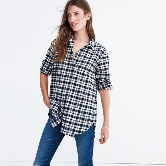 Madewell Oversized Side Button Flannel Shirt in Bridgeport Plaid - sz XS - Picture 2 of 11